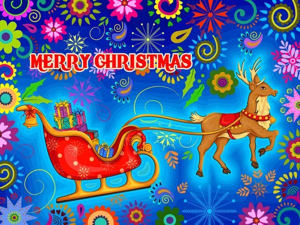 メリー クリスマスのお祝いの背景のためのギフトのサンタそり — ストックベクタ