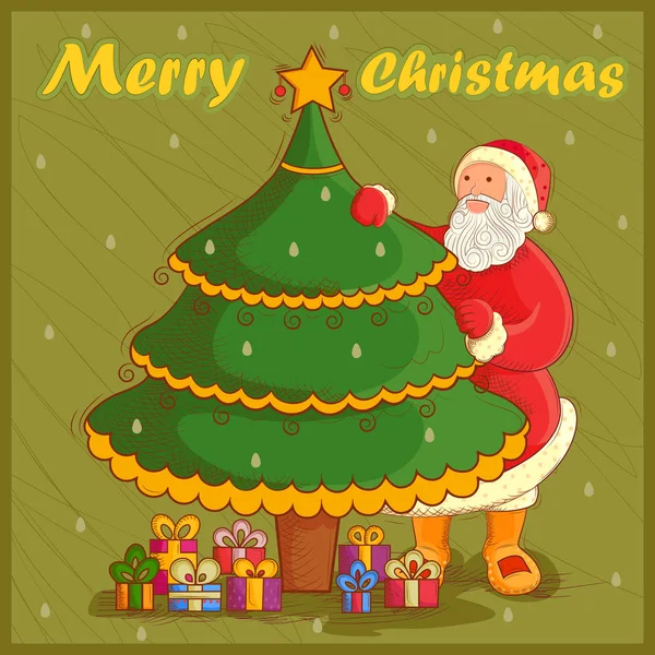 Weihnachtsmann mit Geschenk in frohe Weihnachten Feiertagsfeier Hintergrund — Stockvektor