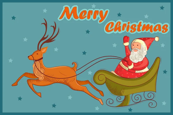 Санта-Клаус катается на санях на фоне празднования Рождества — стоковый вектор