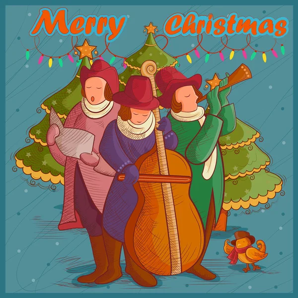 People celebrating and singing carol for festival Merry Christmas holiday background — Stock Vector