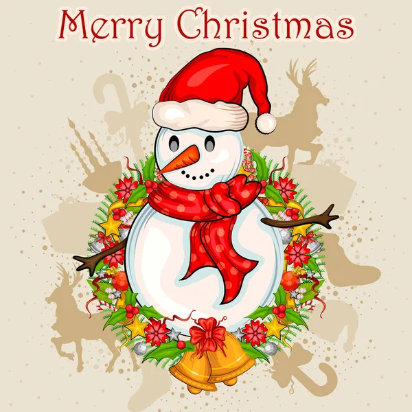Çelenk kardan adam ile neşeli Noel tatili kutlama arka plan için dekore edilmiştir. — Stok Vektör