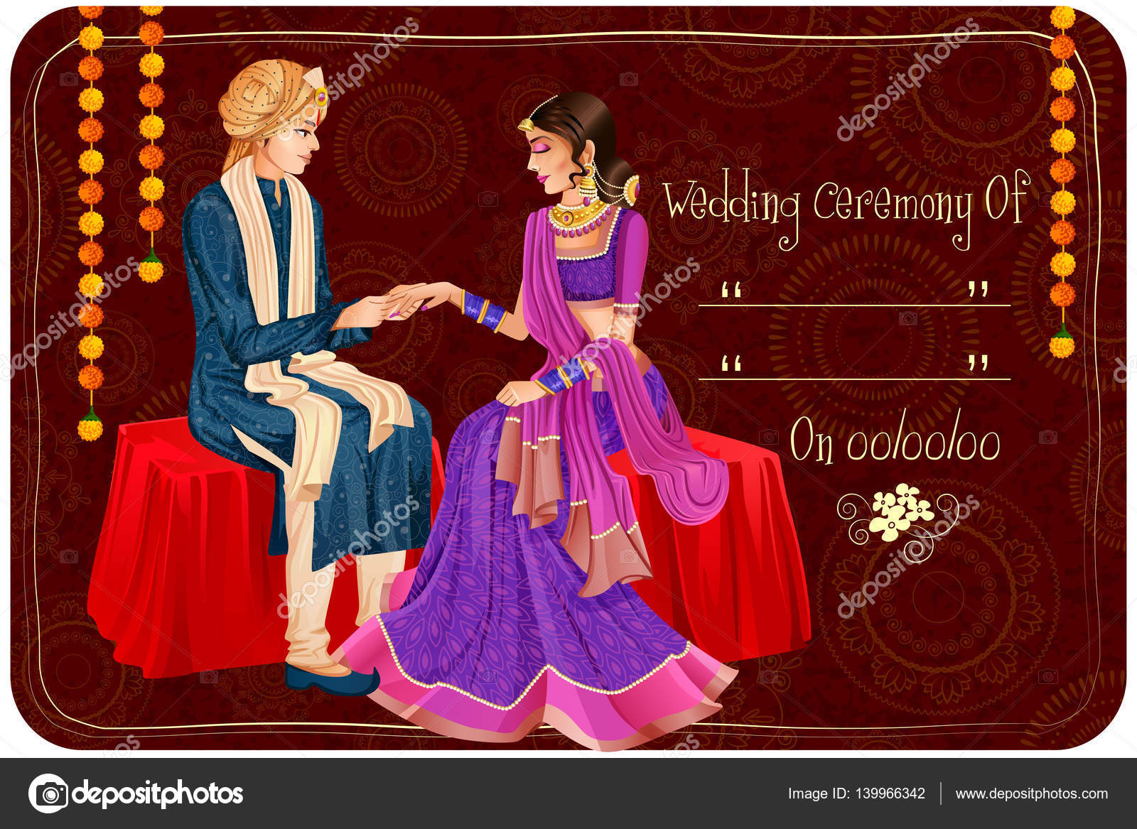 Indian couple in wedding Engagement ceremony of India Stock Vector Image by  ©PremiumStock #139966342