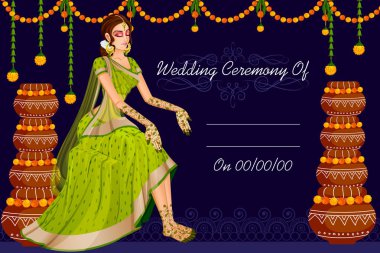 Indian woman bride in wedding Mehandi ceremony of India clipart