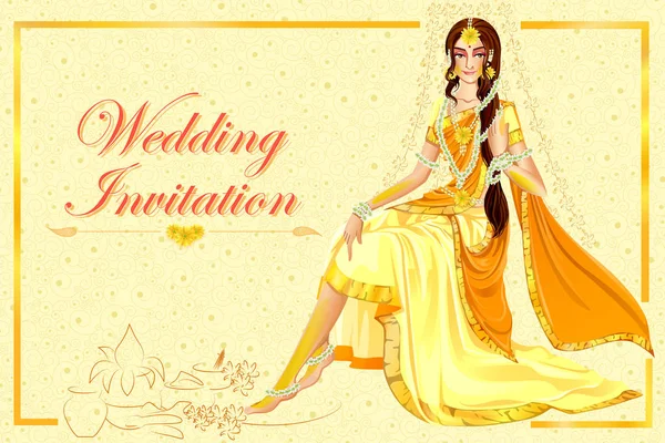 Indian woman bride in Haldi wedding ceremony of India — Stock Vector