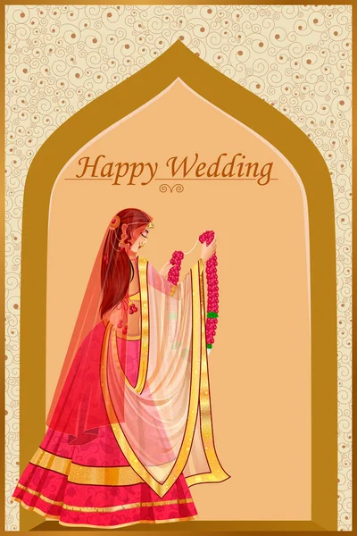 Indian woman bride in Varmala wedding ceremony of India — Stock Vector