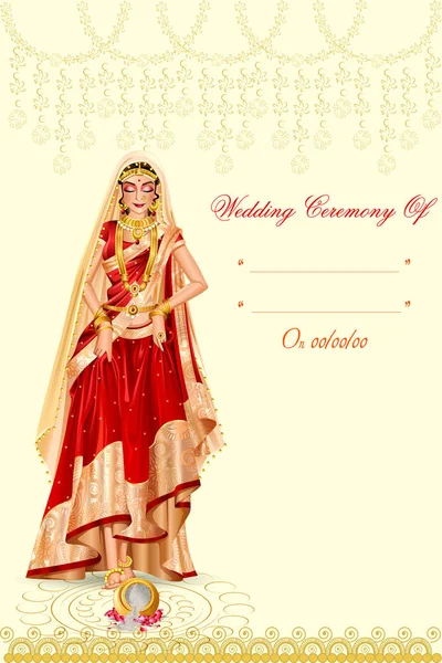 Indian woman bride in Griha Pravesh wedding ceremony of India — Stock Vector