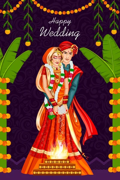 Pareja india en ceremonia de boda de la India — Vector de stock