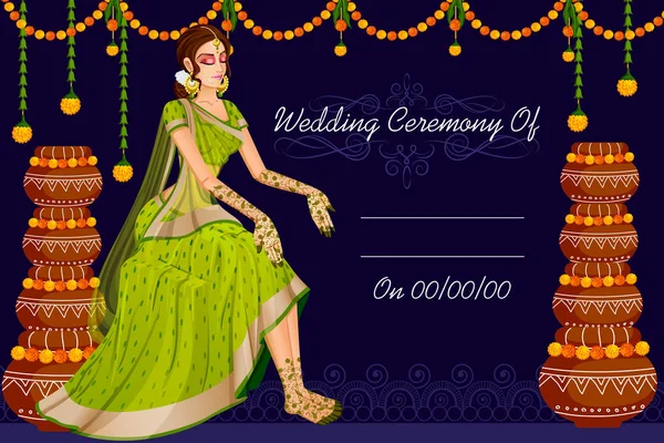 Indiánka nevěsta ve svatební obřad Mehandi Indie — Stockový vektor