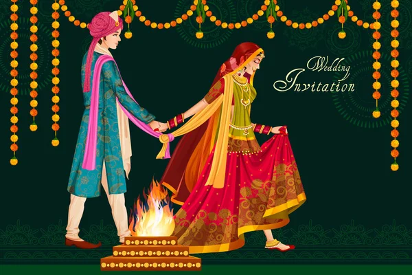 Indian couple in wedding Satphera ceremony of India — Stock Vector