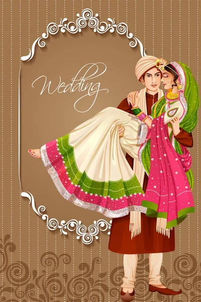 Pareja india en ceremonia de boda de la India — Vector de stock