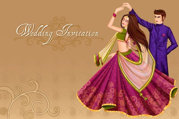 Indyjski para taniec w ceremonii ślubnej Sangeet Indii — Wektor stockowy