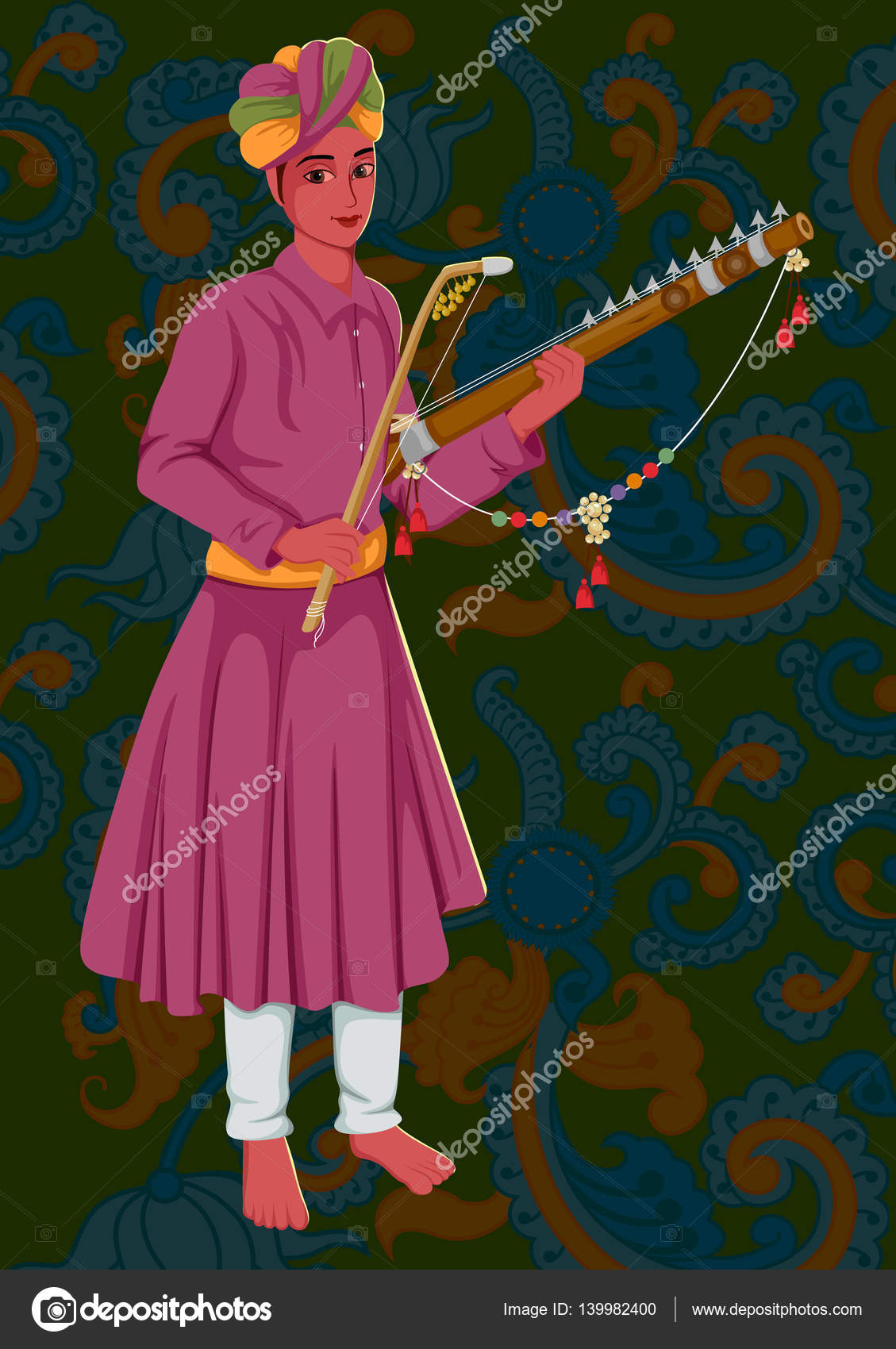 Artist playing Ravanahatha folk music of India Stock Vector by