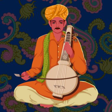 Manganiar Artist playing ManganiarKamaicha folk music of India clipart