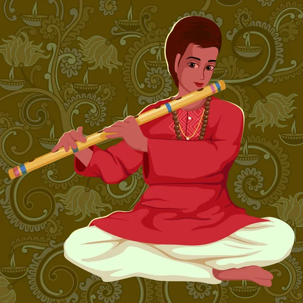 Artisten som spelas Bansuri folkmusiken av Indien — Stock vektor