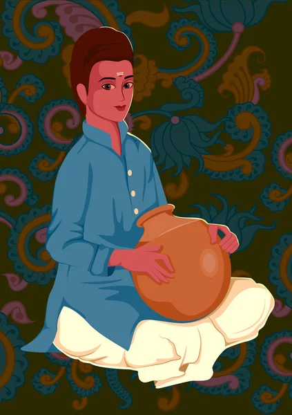 Artista tocando música folk Ghatam de la India — Vector de stock