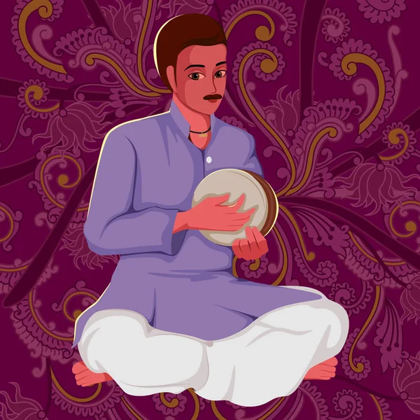 Artisten som spelas Kanjira folkmusiken av Indien — Stock vektor
