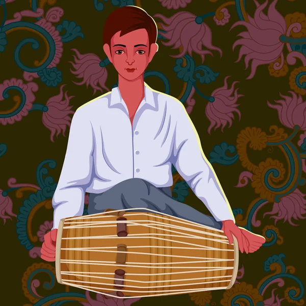 Pakhawaja インドの民俗音楽を演奏するアーティスト自身 — ストックベクタ