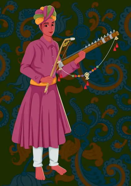Ravanahatha インドの民俗音楽を演奏するアーティスト自身 — ストックベクタ