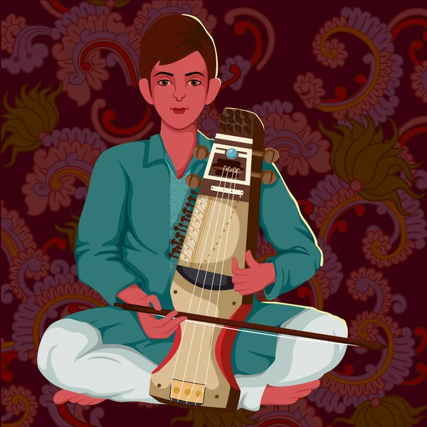 Artista tocando música folclórica Sarangi de la India — Archivo Imágenes Vectoriales