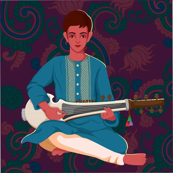 Καλλιτέχνης σαρόντ λαϊκή μουσική της Ινδίας — Διανυσματικό Αρχείο