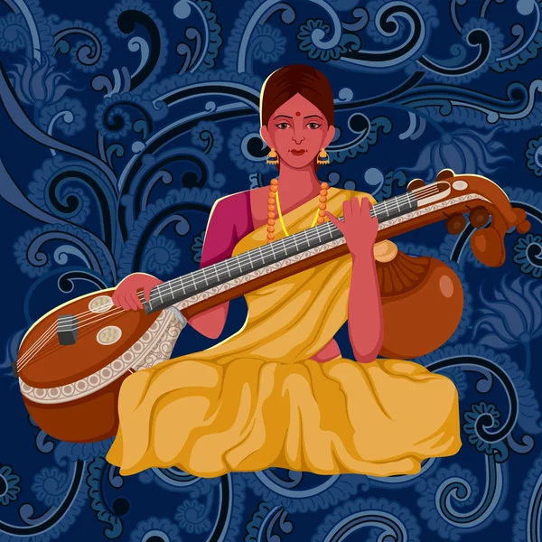 Artista tocando música folk Sitar de la India — Vector de stock