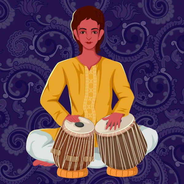 Artista tocando Tabla música folclórica de la India — Archivo Imágenes Vectoriales