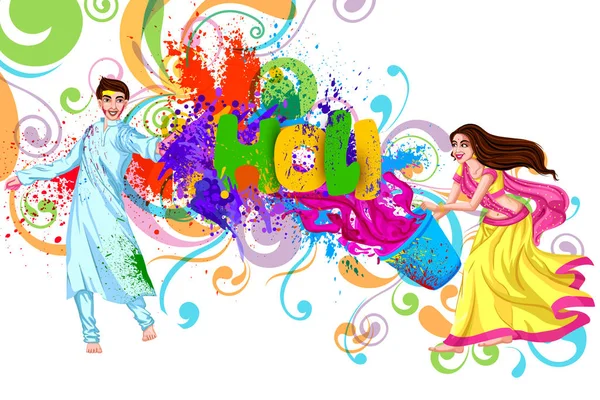 Pueblo indio celebrando el festival de color de la India Holi — Vector de stock