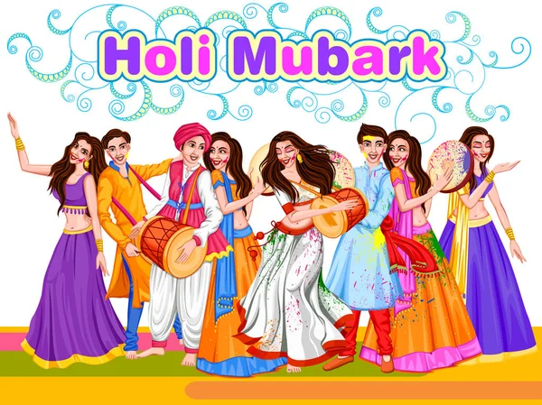 Ινδική άνθρωποι πανηγύριζαν χρώμα φεστιβάλ Holi Ινδία — Διανυσματικό Αρχείο