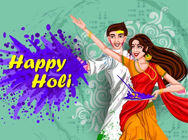 Indische mensen vieren kleur festival van Holi India — Stockvector