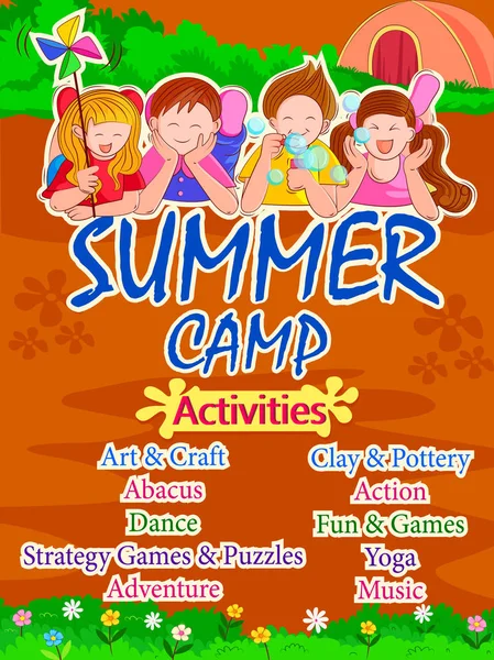 Banner poszter design sablon tevékenységek gyerekek nyári tábor — Stock Vector