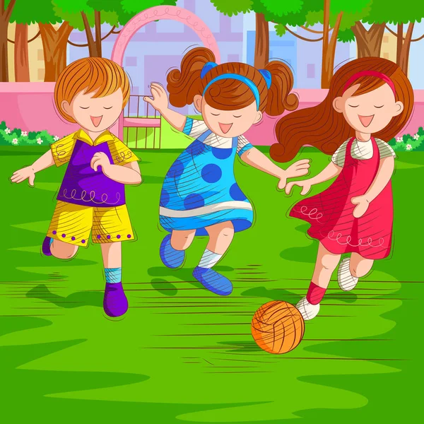 Kinder spielen und genießen Fußball in den Sommerferien — Stockvektor