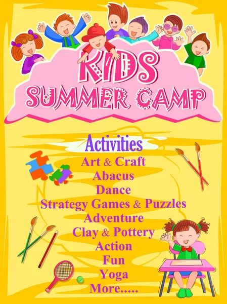 Banner affisch designmall för barn sommarläger aktiviteter — Stock vektor