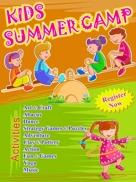 Plantilla de diseño de póster de pancarta para actividades Kids Summer Camp — Archivo Imágenes Vectoriales