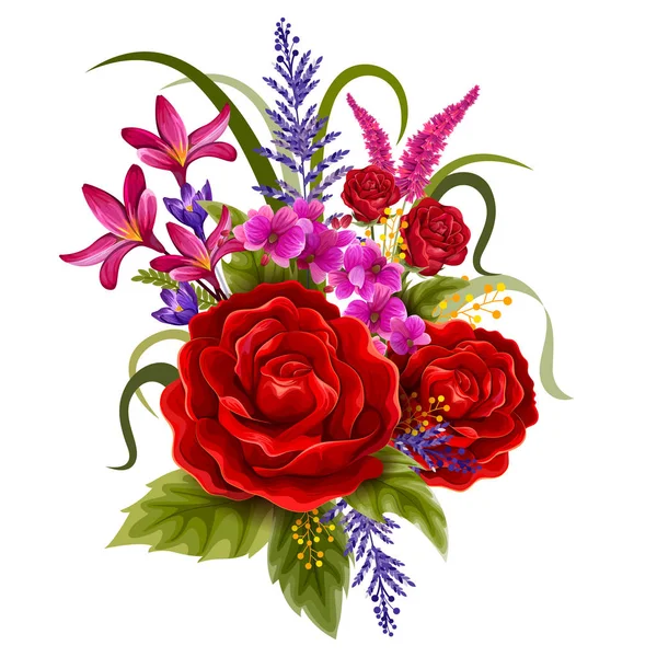 Bunter Vintage-Blumenstrauß für Einladungs- und Grußkartendesign — Stockvektor