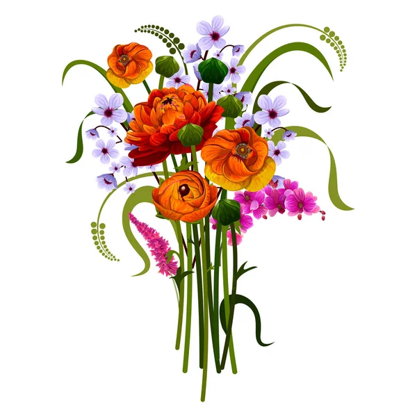 Kleurrijke vintage bloemboeket voor uitnodiging en wenskaarten ontwerp — Stockvector