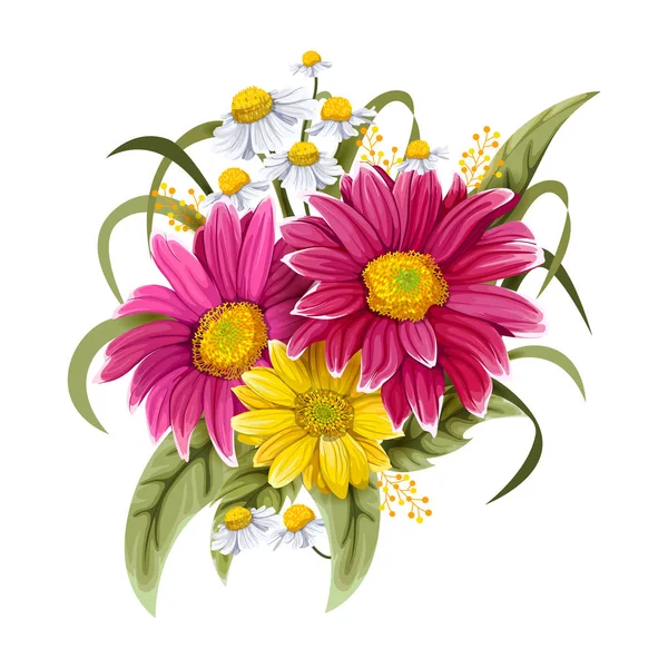 Colorato bouquet di fiori vintage per invito e biglietto di auguri — Vettoriale Stock