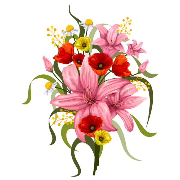 Buquê de flores vintage colorido para design de cartão de convite e saudação — Vetor de Stock