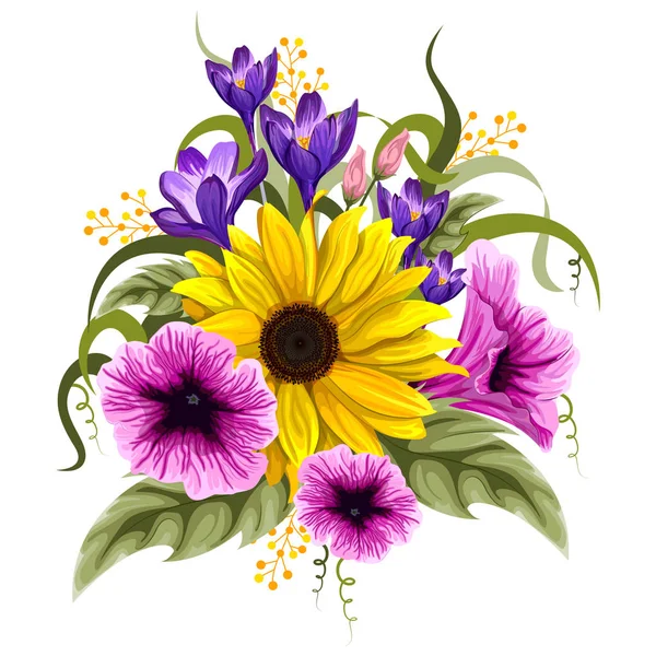 Bouquet de fleurs vintage coloré pour la conception d'invitation et de carte de vœux — Image vectorielle