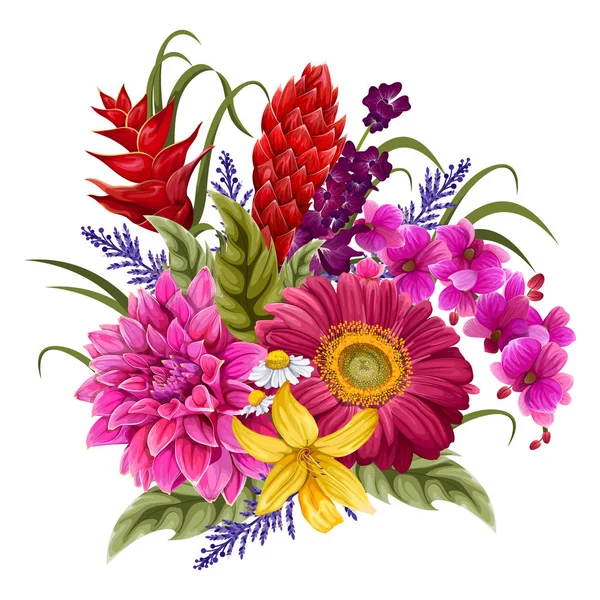 초대장 및 인사말 카드 디자인을 위한 다채로운 빈티지 꽃 꽃다발 — 스톡 벡터