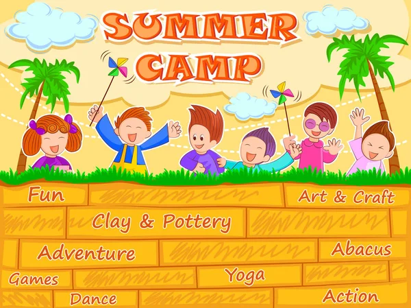 Banner affisch designmall för barn sommarläger aktiviteter — Stock vektor