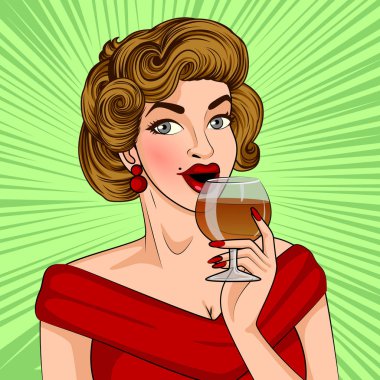 Pop sanat tarzı retro Bayan şarap holding