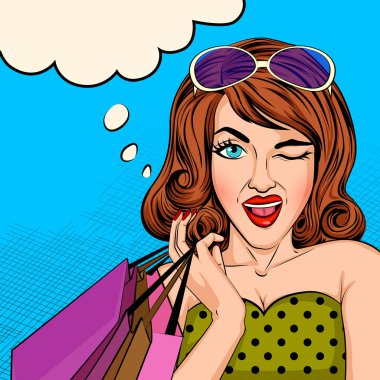 Pop sanat tarzı retro Bayan alışveriş çantası ile