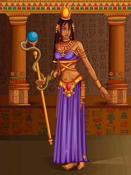 이집트 궁전 배경에서 이집트 civiliziation 여왕 여신 — 스톡 벡터