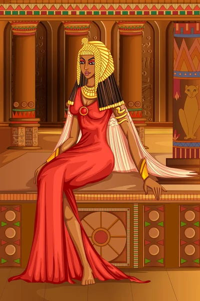 Egyptiska civiliziation Queen Goddess på Egypten palace bakgrund — Stock vektor