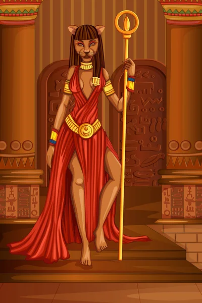 Civilización egipcia Reina Diosa en Egipto palacio telón de fondo — Vector de stock