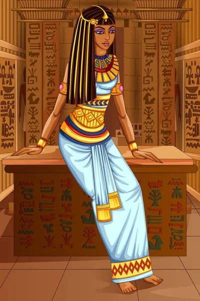 Egyptiska civiliziation Queen Goddess på Egypten palace bakgrund — Stock vektor