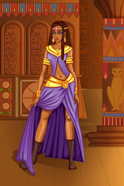 Civilização egípcia Rainha Deusa no Egito palácio pano de fundo — Vetor de Stock
