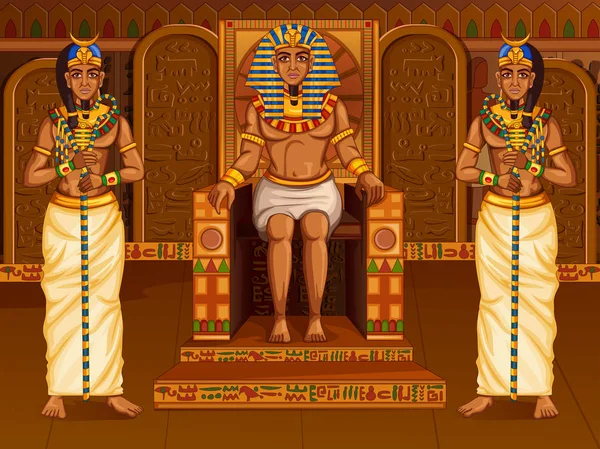 Civiltà egiziana Re Faraone Dio sullo sfondo palazzo d'Egitto — Vettoriale Stock