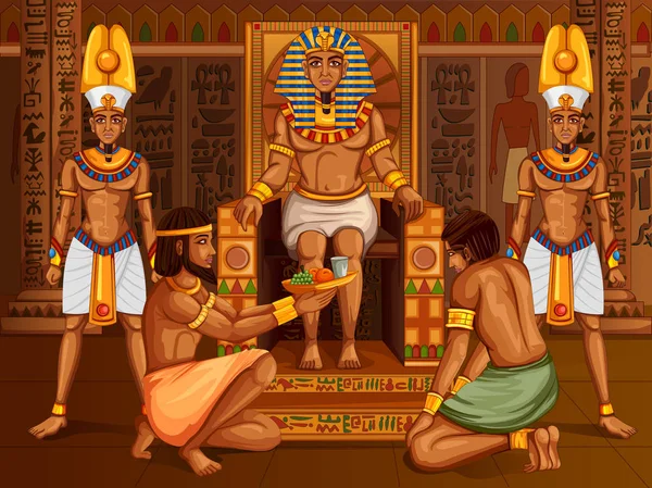 Civilisation égyptienne Roi Pharaon Dieu sur fond de palais égyptien — Image vectorielle