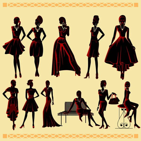 Bella donna nera africana modello moderno elegante — Vettoriale Stock